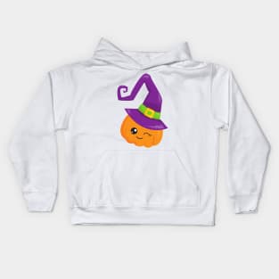 Halloween, Pumpkin, Witch Hat, Trick Or Treat Kids Hoodie